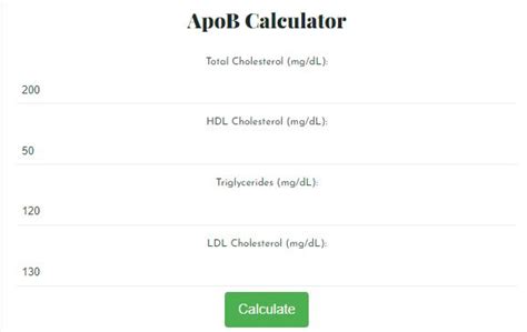<b>ApoB </b>levels are higher in men than women and tend to increase with age. . Apob calculator
